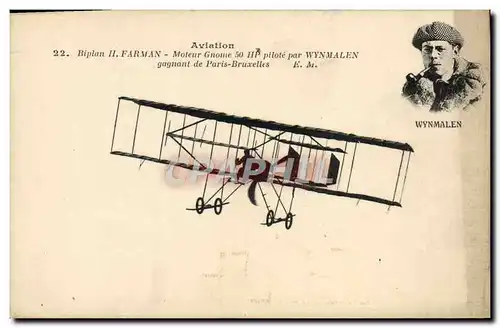 Cartes postales Avion Aviation Biplan H Farman Moteur Gnome 50 HP pilote par Wynmalen gagnant de Paris Bruxelles
