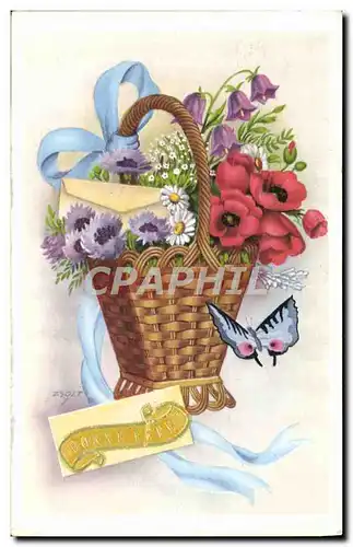 Cartes postales Fantaisie Fleurs Papillon