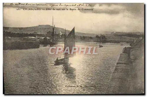 Cartes postales Cherbourg Effet De Nuit Sur Le Bassin Du Commerce Bateaux