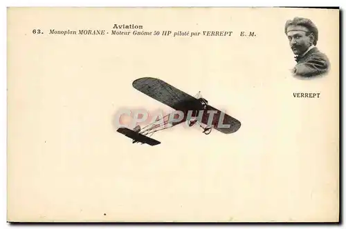 Cartes postales Avion Aviation Monoplan Morane Moteur Gnome Verrept