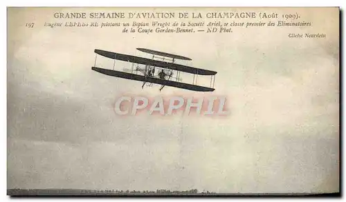 Cartes postales Avion Aviation Grande semaine de l&#39aviation de la Champagne Eugene Lefebre pilotant un biplan