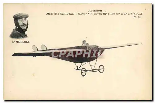 Cartes postales Avion Aviation Monoplan Nieuport Moteur Nieuport pilote par Maillols