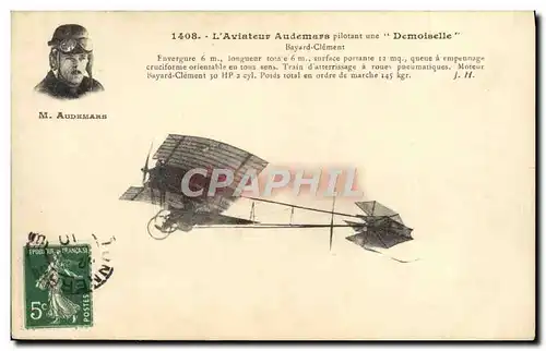 Cartes postales Avion Aviation Aviateur Audemars pilotant une Demoiselle Bayard Clement