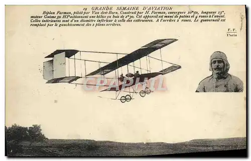 Cartes postales Avion Aviation Grande semaine d&#39aviation Biplan Farman Van den Born