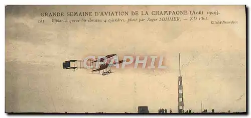 Cartes postales Avion Aviation Grande semaine d&#39aviation de la Champagne Biplan a queue 60 chevaux Roger Somm