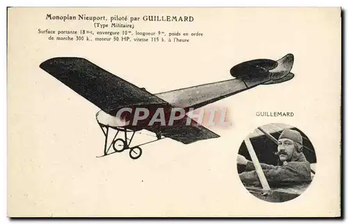 Cartes postales Avion Aviation Monoplan Nieuport par Guillemard Type militaire