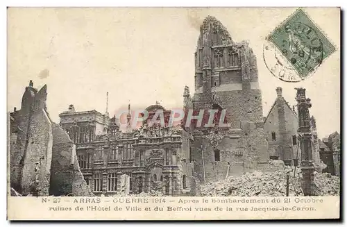 Cartes postales Arras Ruines de l'hotel de ville et du beffroi Militaria