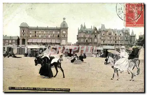 Cartes postales Berck Plage La plage devant l'Eden Casino Ane mule