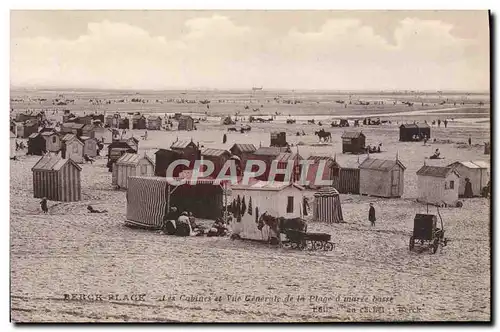 Cartes postales Berck Plage Les Cabines Et Vue generale de la plage a maree basse