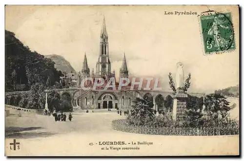 Cartes postales Lourdes La Basilique Et La Vierge Couronuee