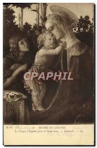 Cartes postales Paris Musee du Louvre La Vierge L&#39enfant Jesus et Saint Jean Botticelli