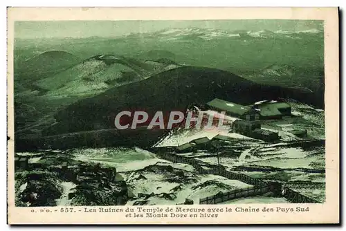 Ansichtskarte AK Les Ruines du Temple de Mercure Avec la Chaine des Puys Sud et les Monts Dore en hiver