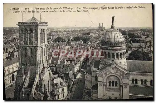 Ansichtskarte AK Tours Vue Prise De La Tour De I&#39Horloge Tour Charlemagne Eglise Saint Martin Cathedrale Saint