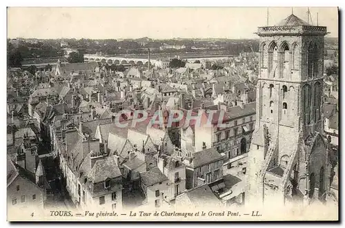 Ansichtskarte AK Tours Vue Generale La Tour De Charlemagne et le grand pont