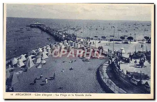 Cartes postales Arcachon Cote d'Argent La plage et les grandes jetees