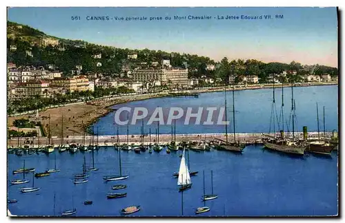 Cartes postales Cannes Vue Generale Prise Du Mont Chevalier La jetee Edouard VII Bateaux