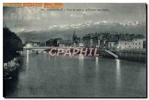 Ansichtskarte AK Grenoble Vue De Nuit Et La Chaine Des Alpes