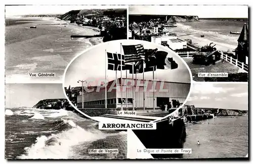 Cartes postales moderne Arromanches Vue generale Vue d&#39ensemble Char Tank Effet de vagues La digue et pointe de Tracy