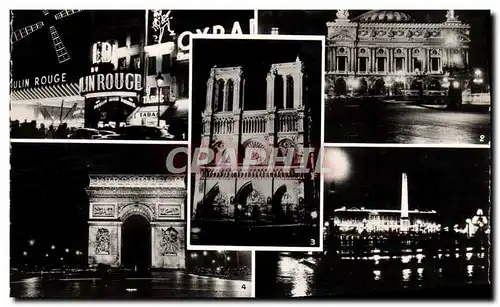 Cartes postales moderne Paris La Nuit Le Moulin Rouge L&#39Opera Notre Dame L&#39Arc de Triomphe de l&#39Etoile La place