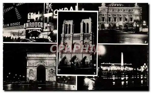 Moderne Karte Paris La Nuit Le Moulin Rouge L&#39Opera Notre Dame L&#39Arc de Triomphe de l&#39Etoile La place