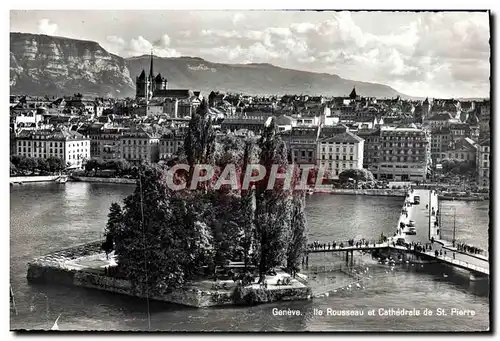 Moderne Karte Geneve Ile Rousseau et cathedrale St Pierre