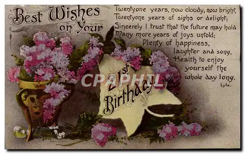 Cartes postales Fantaisie Fleurs Anniversaire 21 ans