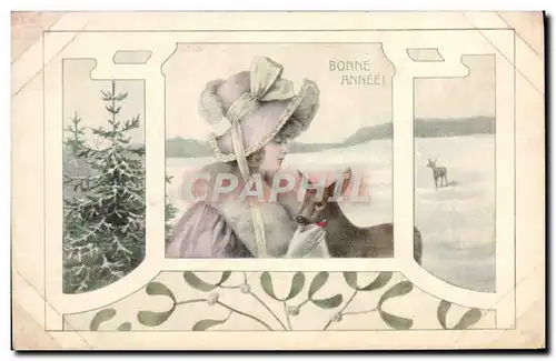 Cartes postales Fantaisie Femme Bonne annee Biche