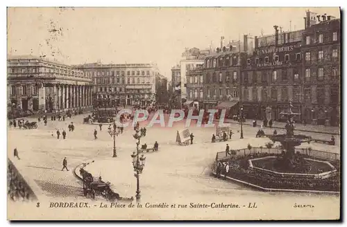 Cartes postales Bordeaux La Place de la Comedie et Rue Saint Catherine