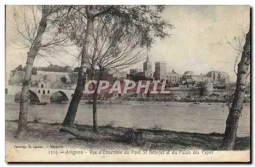 Cartes postales Avignon Vue D&#39Ensemble Du Pont St Benezet et du palais des Papes
