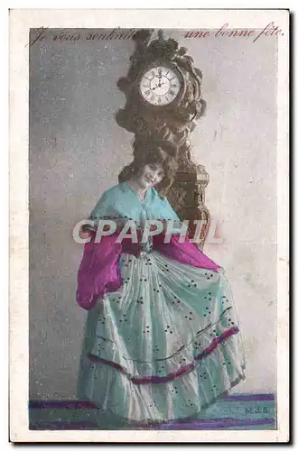 Cartes postales Fantaisie Femme Horloge