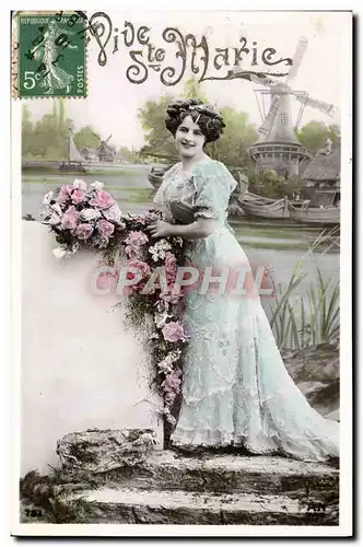 Cartes postales Fantaisie Femme Prenom Marie Moulin a vent