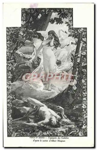 Ansichtskarte AK Fantaisie Venus et Adonis Tapisserie des Gobelins Albert Maignan Cygne Docteur Lancien Senateur