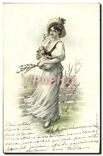 Cartes postales Fantaisie Femme Agneau