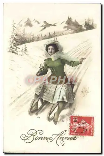 Cartes postales Fantaisie Femme Luge