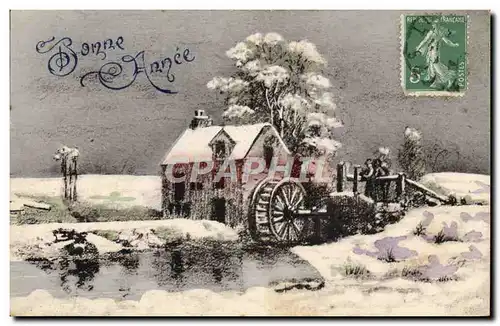 Cartes postales Fantaisie Bonne Annee Moulin a eau