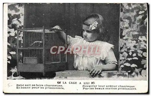 Ansichtskarte AK Fantaisie Enfant La cage a lili oiseau