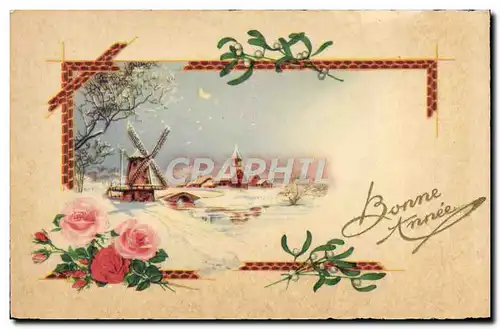 Cartes postales Fantaisie Bonne annee Moulin a vent