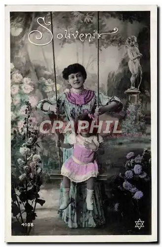 Cartes postales Fantaisie Enfant Femme Balancoire