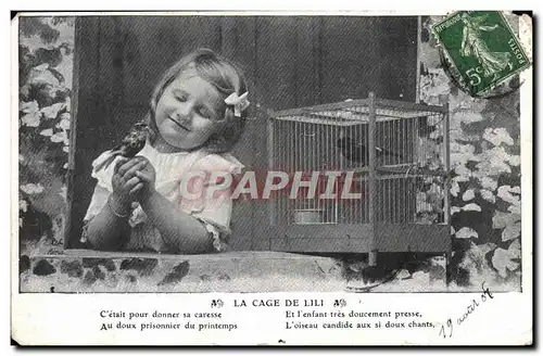 Cartes postales Fantaisie Enfant La cage de Lili Oiseau