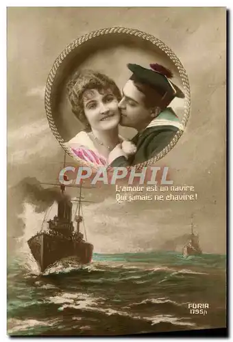 Cartes postales Fantaisie Femme Marin Bateau Militaria