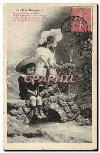 Cartes postales Fantaisie Enfants Une escapade Peche