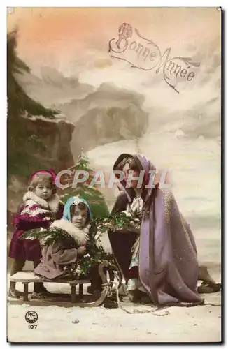 Cartes postales Fantaisie Femme Enfants Luge