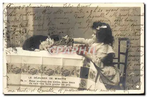 Cartes postales Fantaisie Enfant Chat Chaton Le dejeuner de Minette