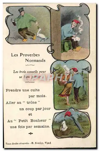 Cartes postales Fantaisie Les proverbes normands Folklore