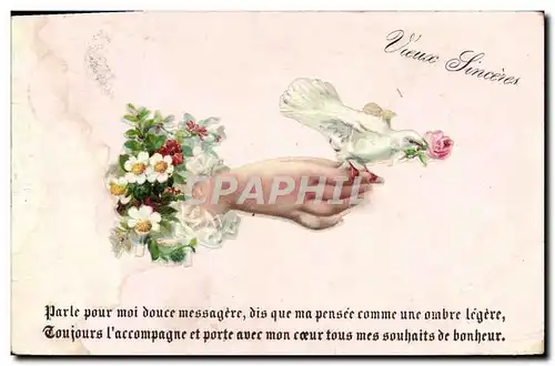 Cartes postales Fantaisie Femme main Colombe