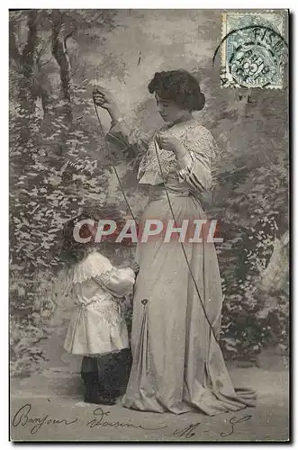 Cartes postales Fantaisie Femme Enfant Corde a sauter