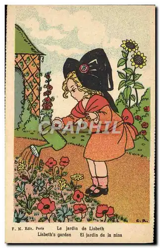 Cartes postales Fantaisie Enfant Alsace Le jardin de Lisbeth