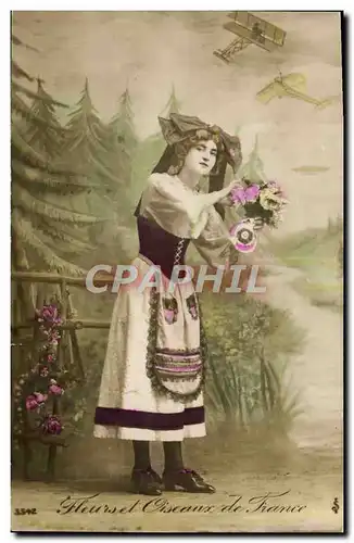 Cartes postales Fantaisie Femme Alsace Avion