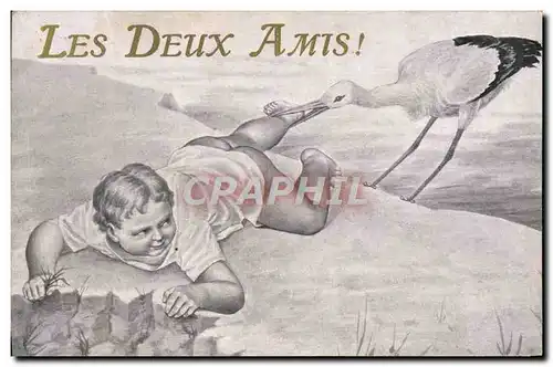 Cartes postales Fantaisie Enfant Bebe Cigogne