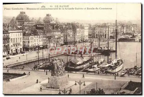 Ansichtskarte AK Le Havre Place Cambetta Monument Commemoratif de la grande guerre et bassin du commerce Bateaux